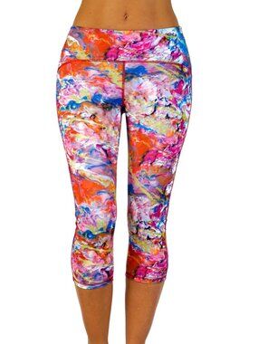 💖Beauty & the Mess Abstract Marble Capri Cropped Leggings Dopamine Maximalist